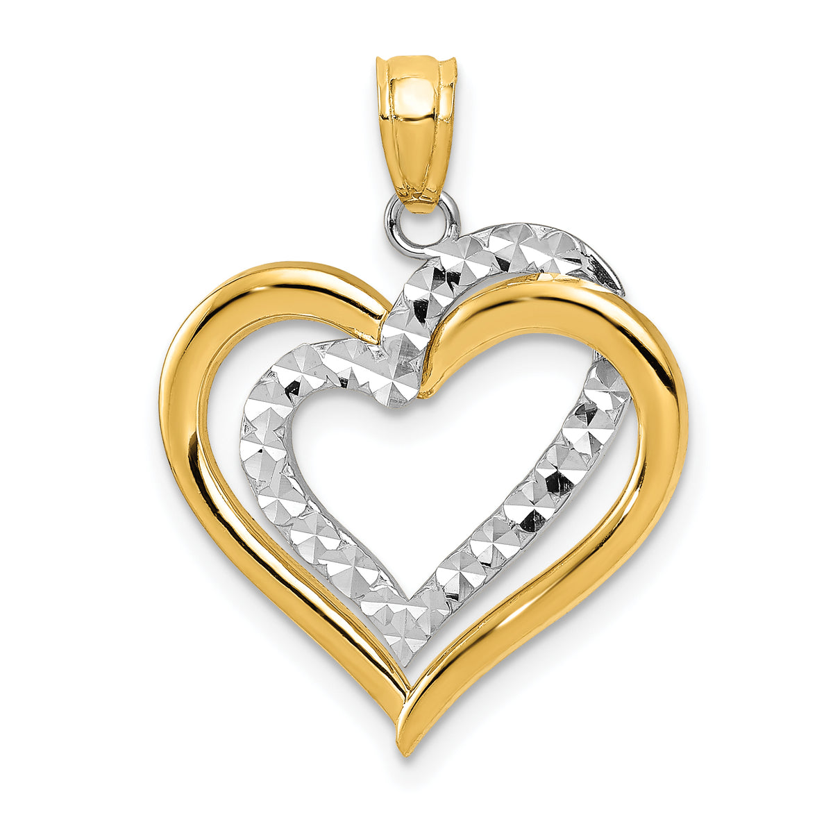 14K Two-tone Polished Diamond-cut Intertwined Hearts Pendant