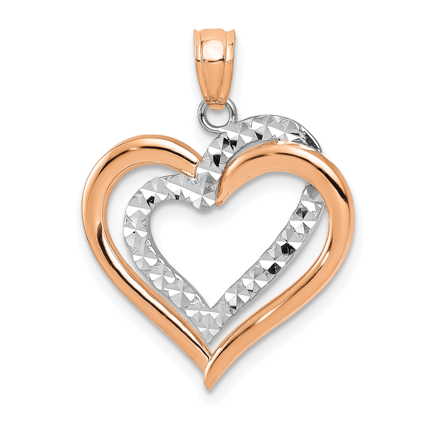 14K Two-tone Polished Diamond-cut Intertwined Hearts Pendant