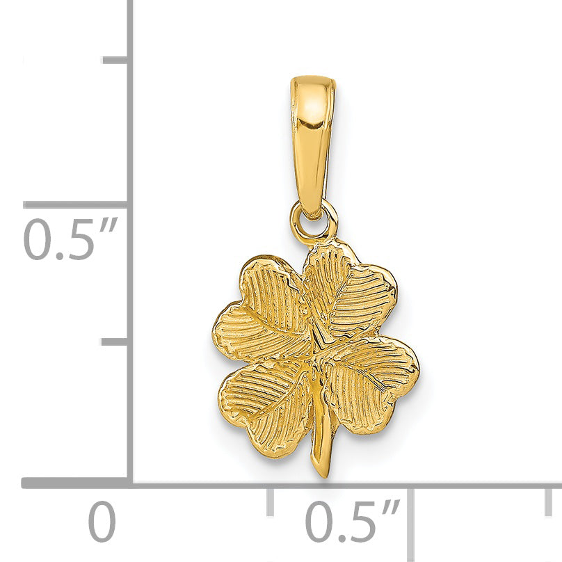 14k Polished and Textured 4-Leaf Clover Pendant