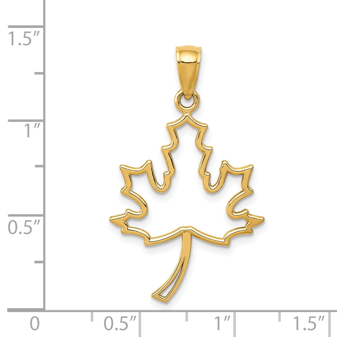 14K Gold Polished Maple Leaf Pendant with Cut-Out Design