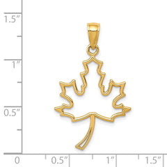 14K Gold Polished Maple Leaf Pendant with Cut-Out Design