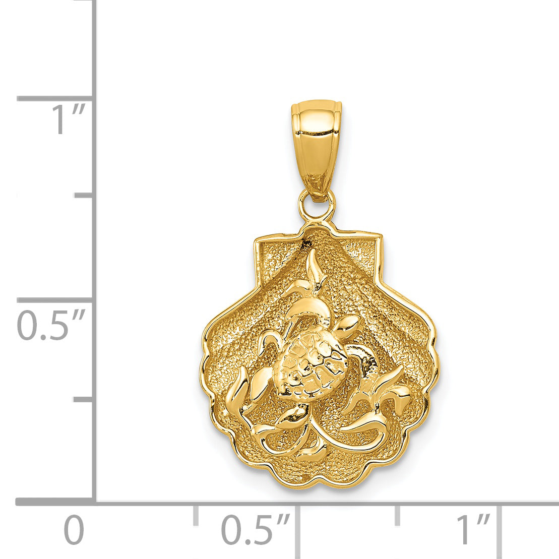 14K Gold Sea Turtle Pendant with Polished Finish and 3D Design