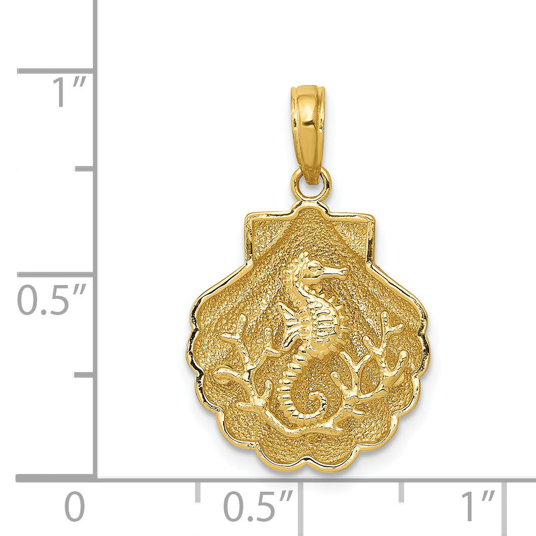 14k Seahorse in a Shell Pendant