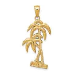 14K Polished / Textured Palm Trees Pendant