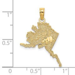 14k Polished/Textured ALASKA Map Charm