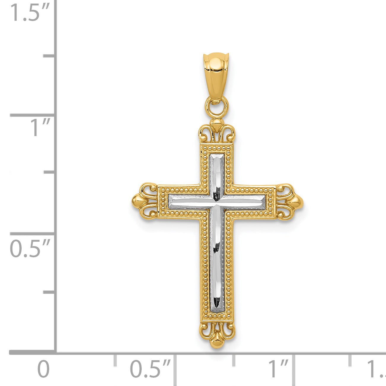 14K w/Rhodium Diamond Cut Cross Pendant