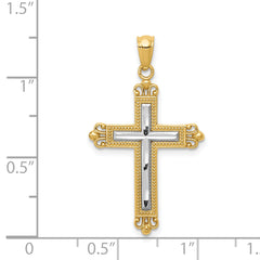 14K w/Rhodium Diamond Cut Cross Pendant