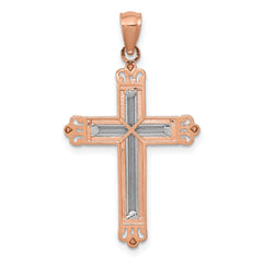 14K Rose Gold w/Rhodium Diamond-Cut Cross Pendant