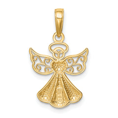 14K Polished/Textured Guardian Angel W/Heart Pendant