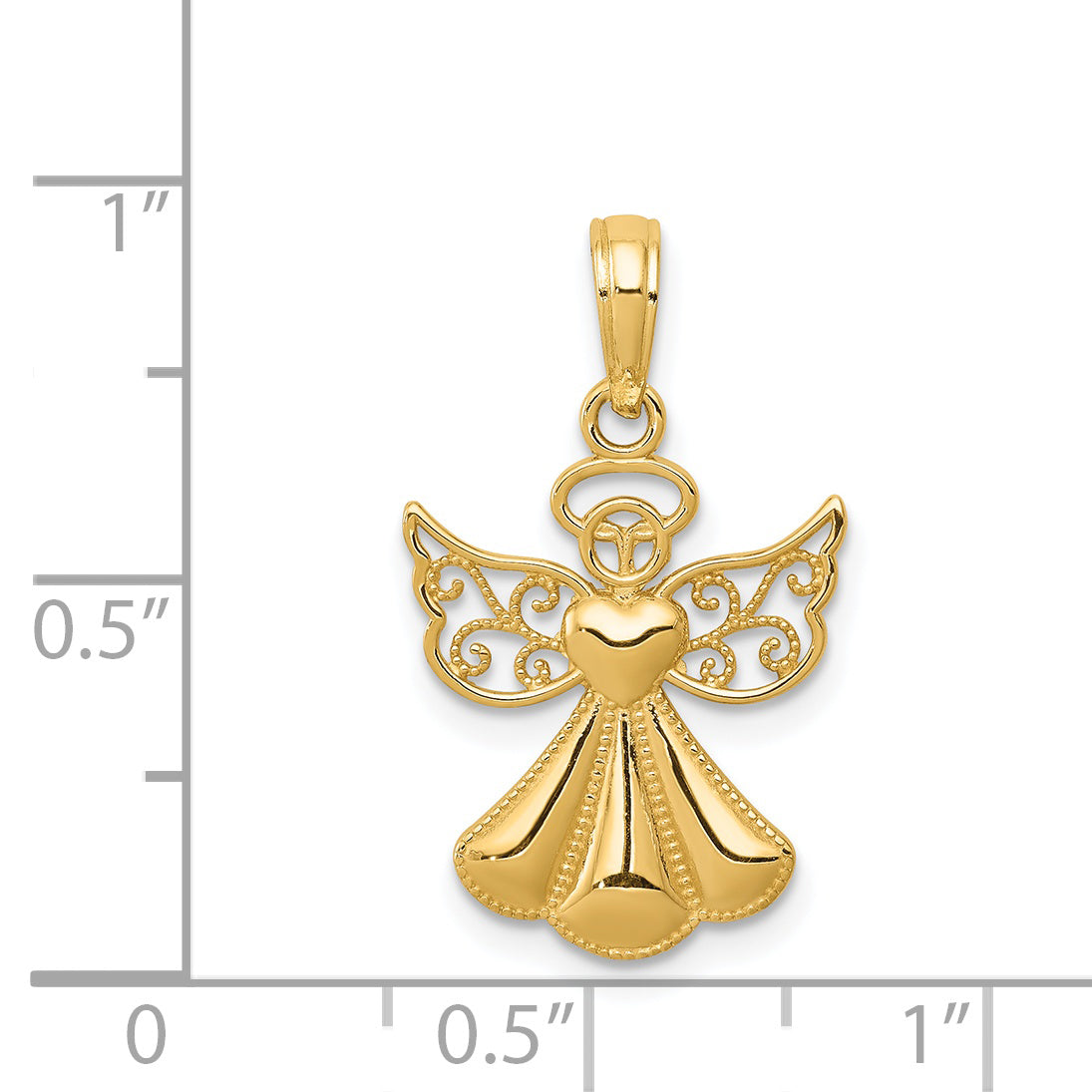 14K Polished/Textured Guardian Angel W/Heart Pendant