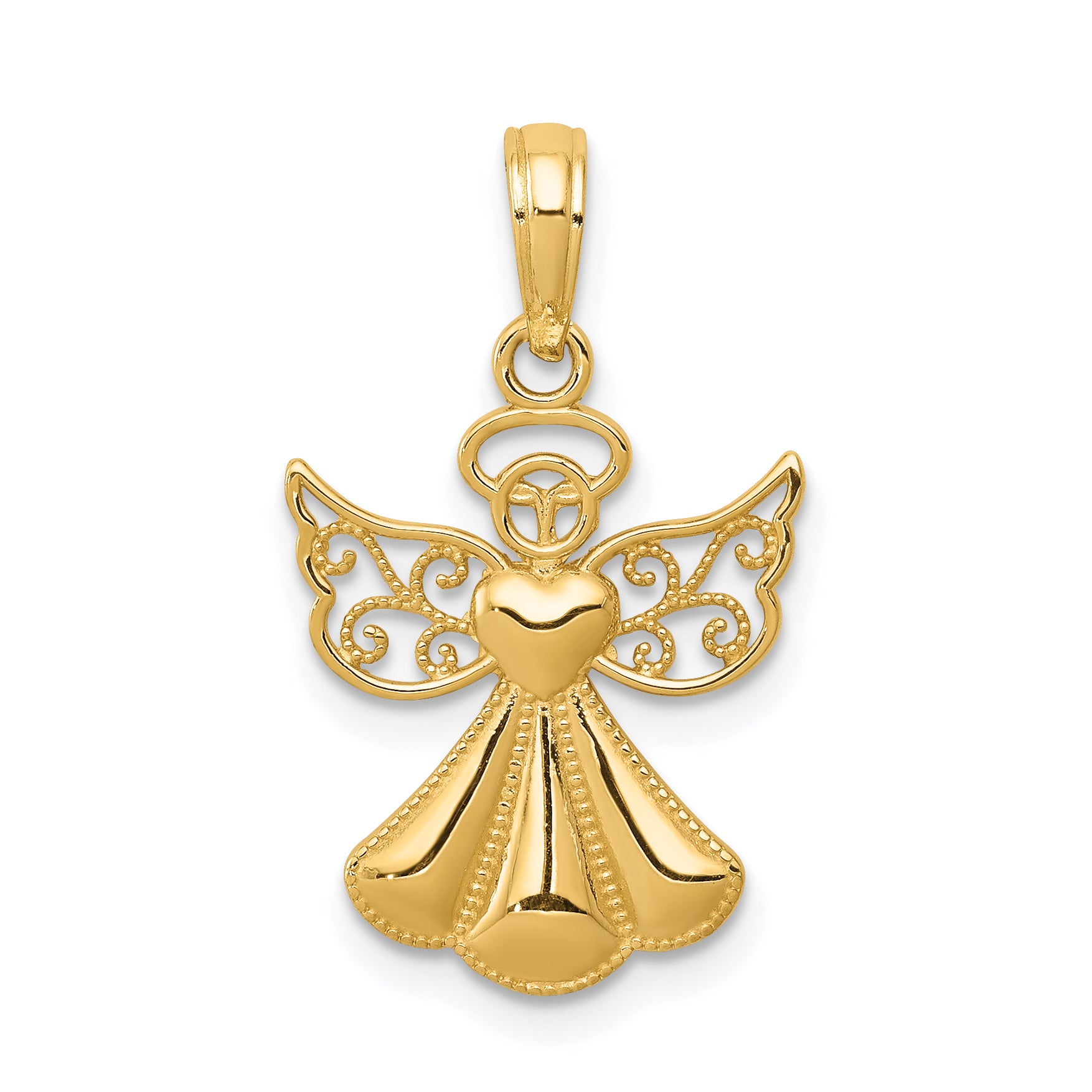 14K Polished/Textured Guardian Angel W/Heart Pendant