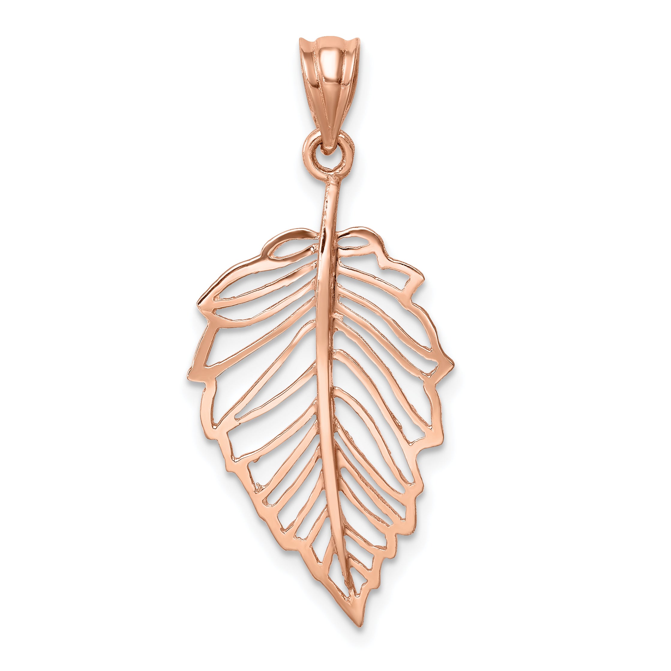 14K Rose Polished Leaf Pendant