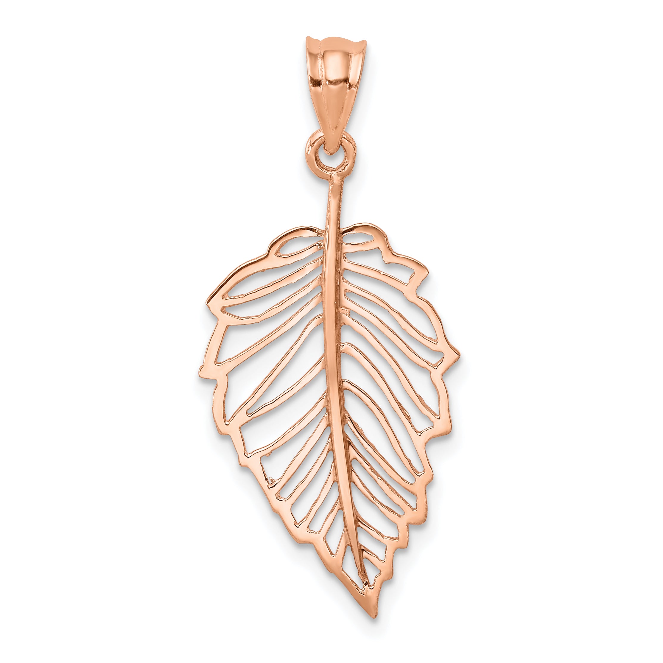 14K Rose Polished Leaf Pendant