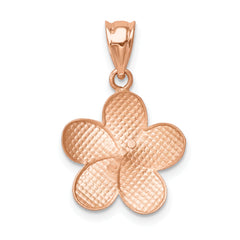 14K Rose Brushed Diamond-cut Plumeria Pendant