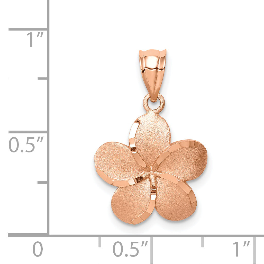 14K Rose Brushed Diamond-cut Plumeria Pendant