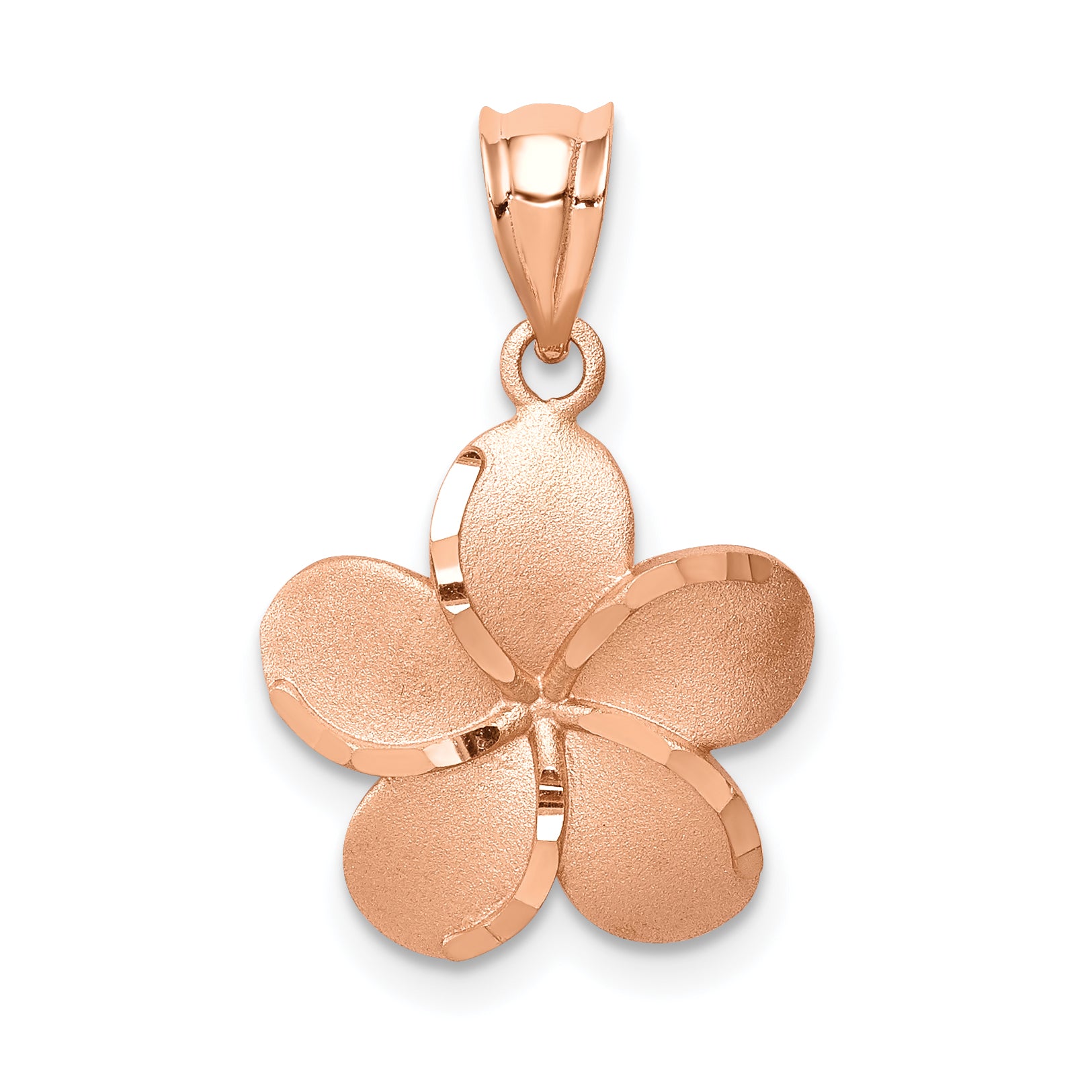 14K Rose Brushed Diamond-cut Plumeria Pendant