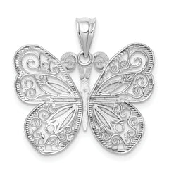 14K White Polished & Diamond-cut Butterfly Pendant