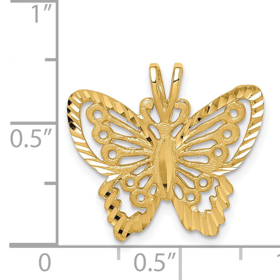 14K Brushed & Diamond-cut Butterfly Pendant