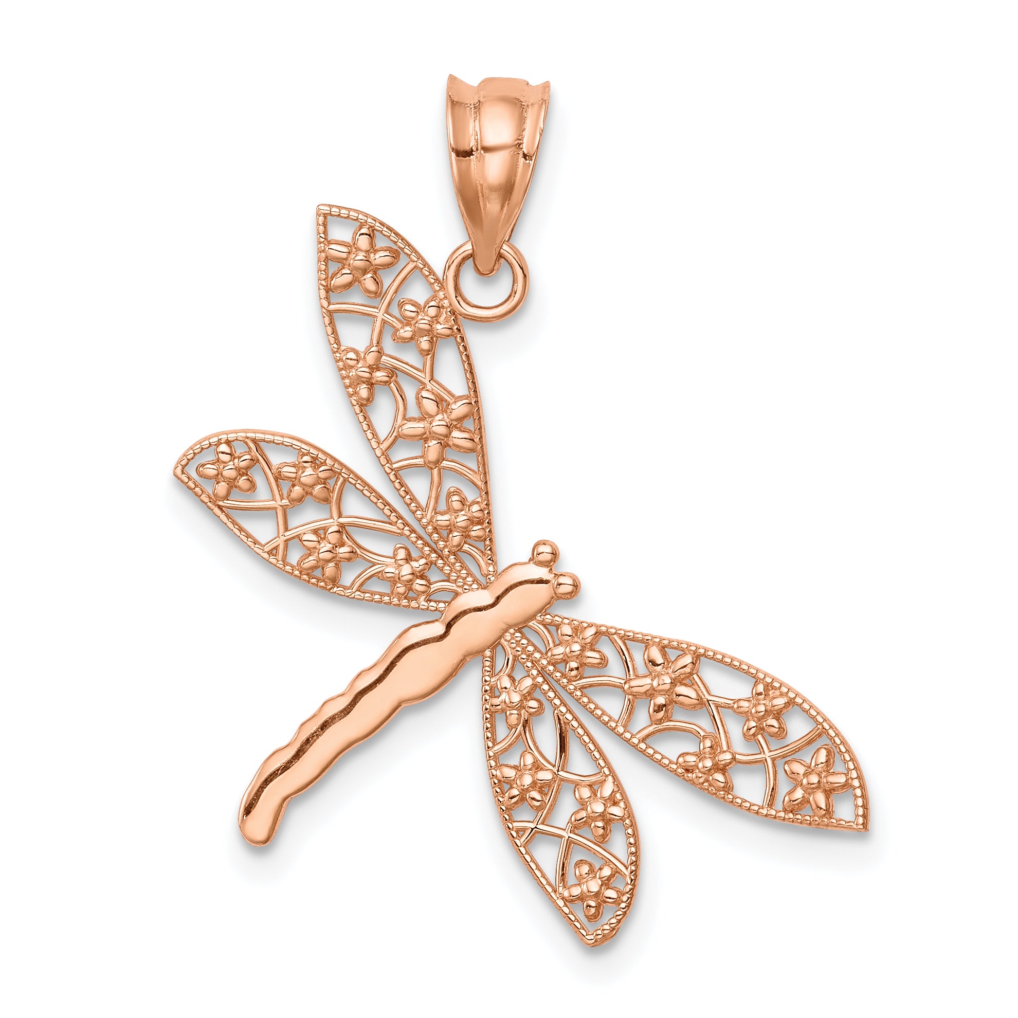 14K Rose Polished Dragonfly Pendant