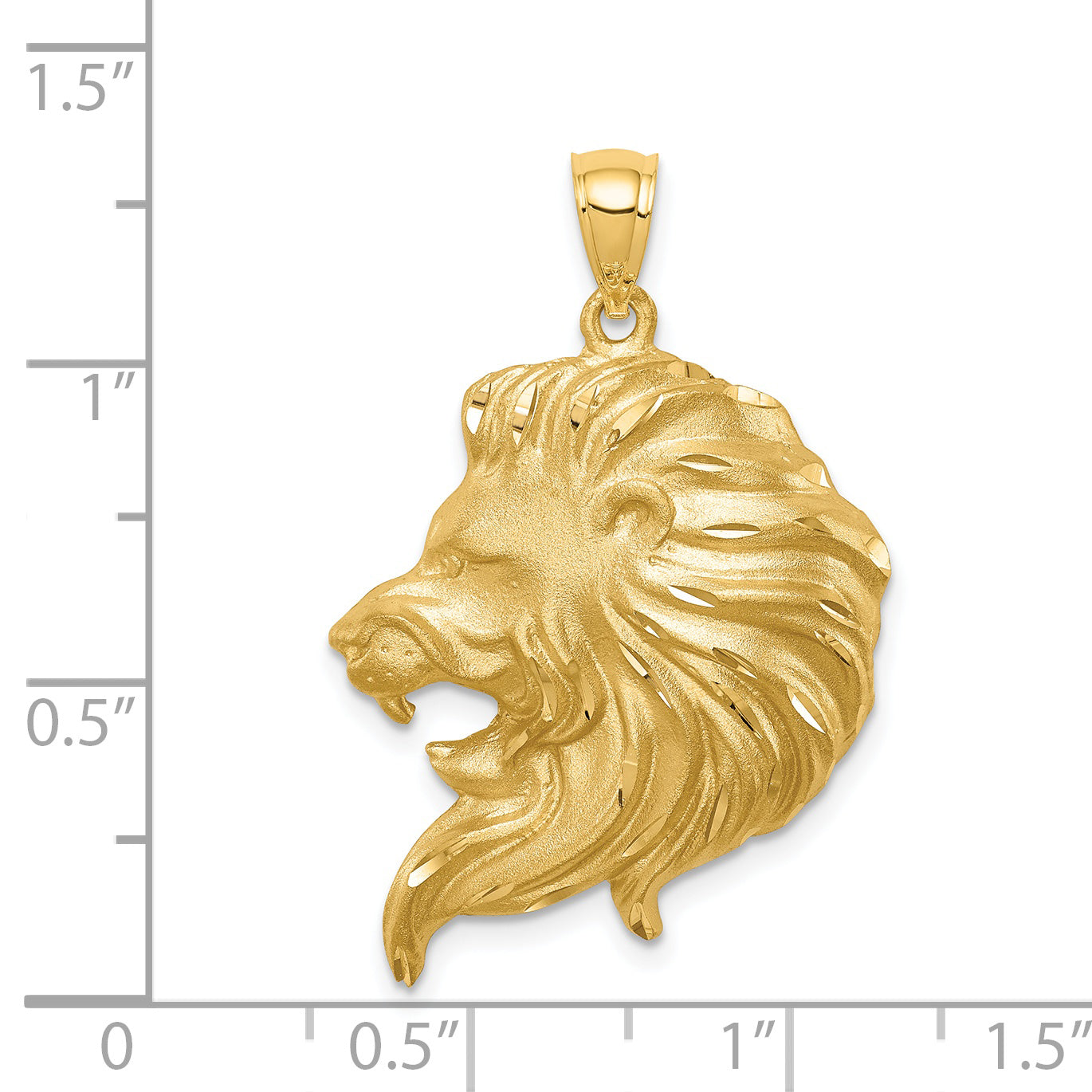 14K Brushed Diamond-cut Lion Head Pendant