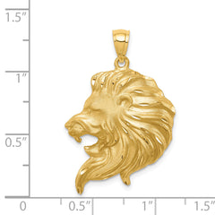 14K Brushed Diamond-cut Lion Head Pendant