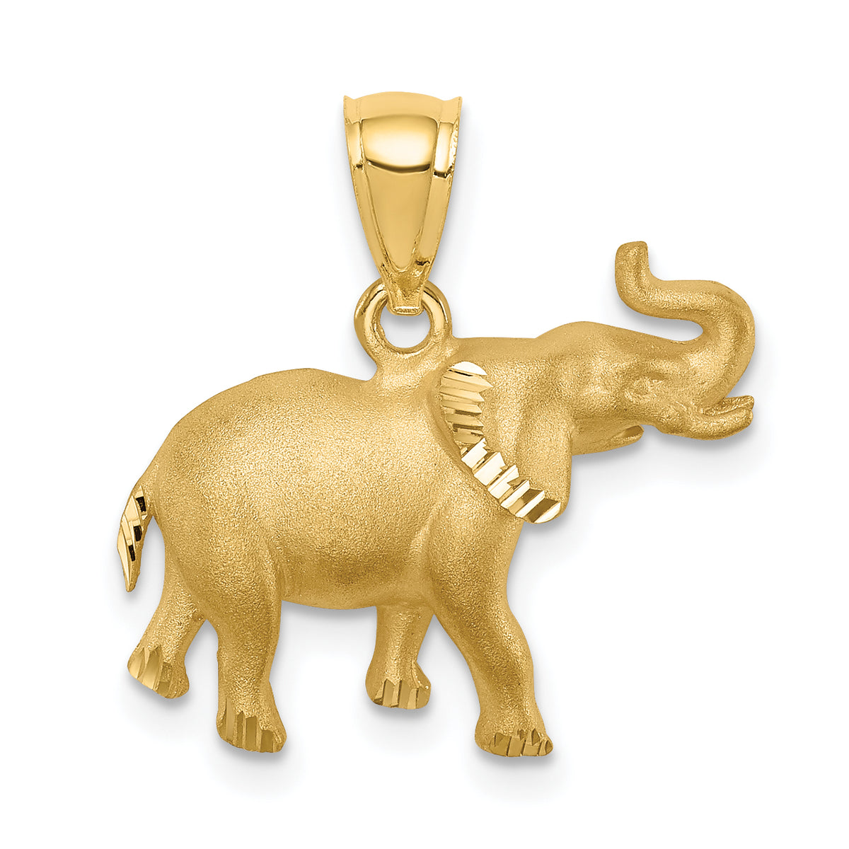 14K Brushed Diamond-cut Elephant Pendant