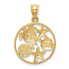 14K w/White Rhodium Polished Sealife Pendant