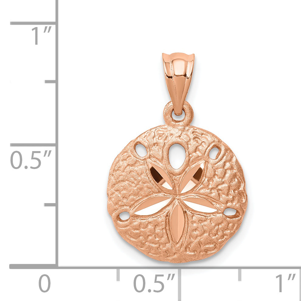 14K Rose Brushed Diamond-Cut Sand Dollar Pendant