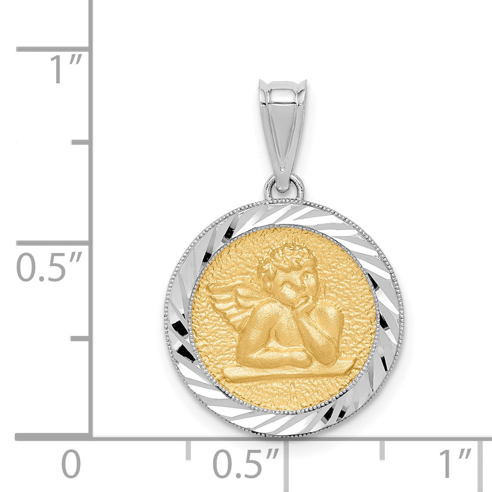 14K Two-tone Polished & Diamond-cut Bezel Angel Pendant