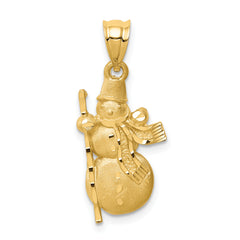 14K Diamond-cut Brushed and Polished Snowman Pendant