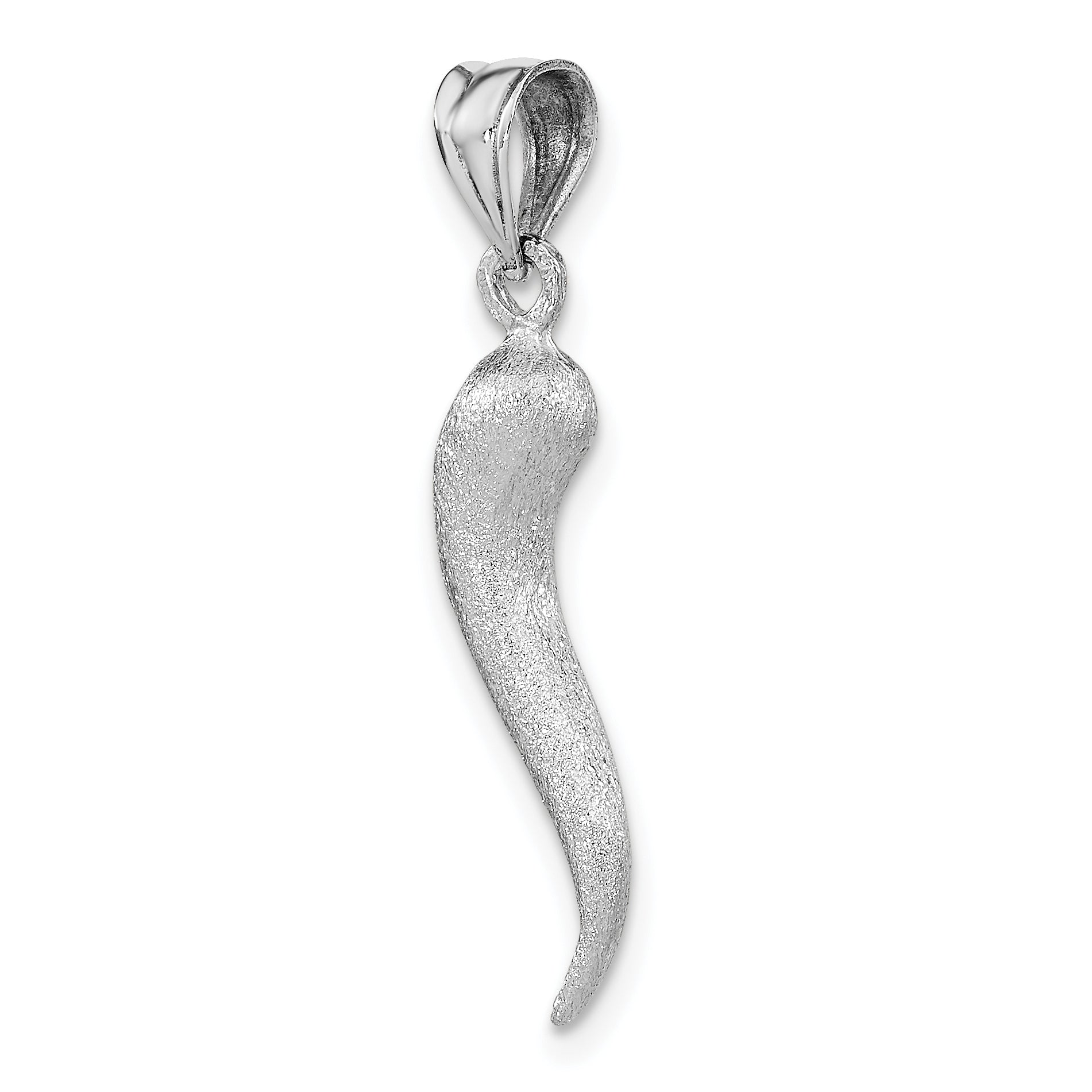 14K White Brushed 3D Italian Horn Pendant