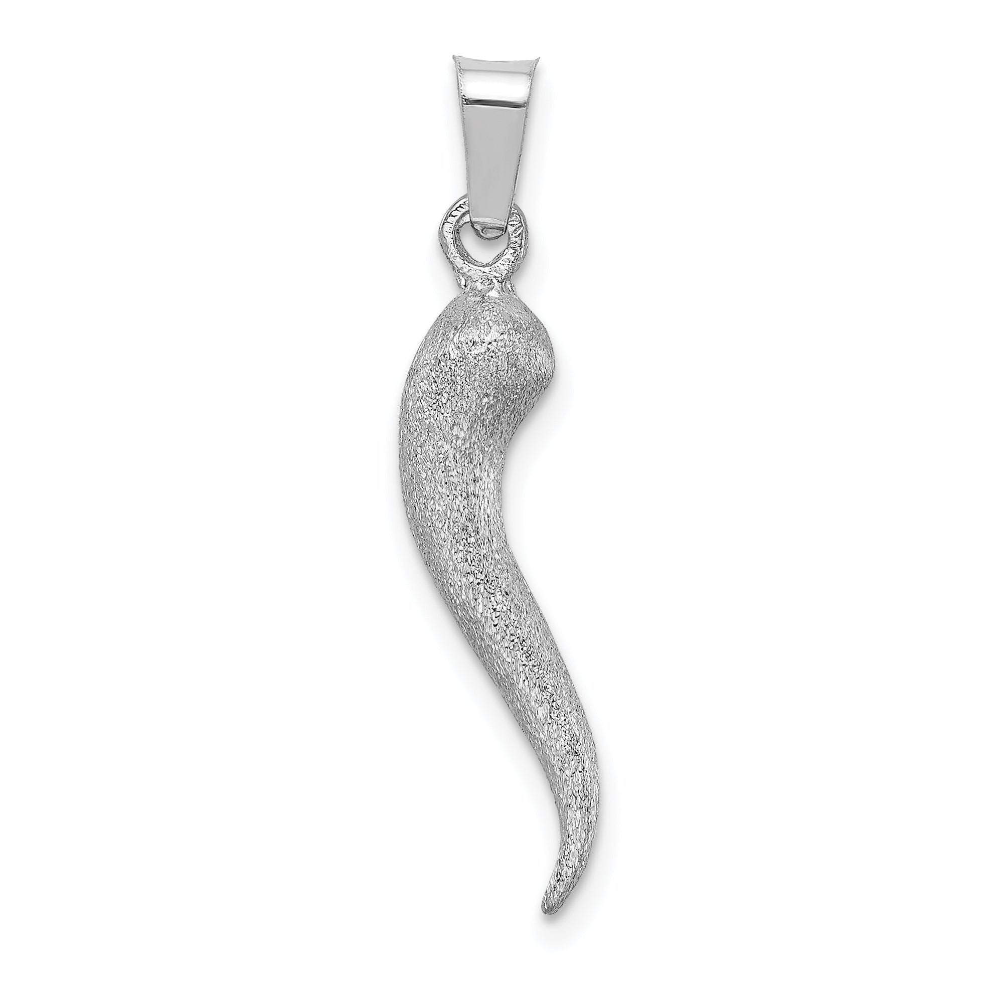 14K White Brushed 3D Italian Horn Pendant