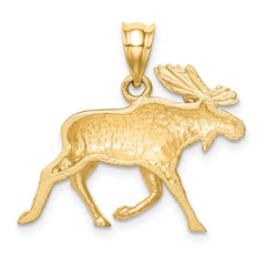 14K Brushed & Diamond-cut Alaskan Moose Pendant