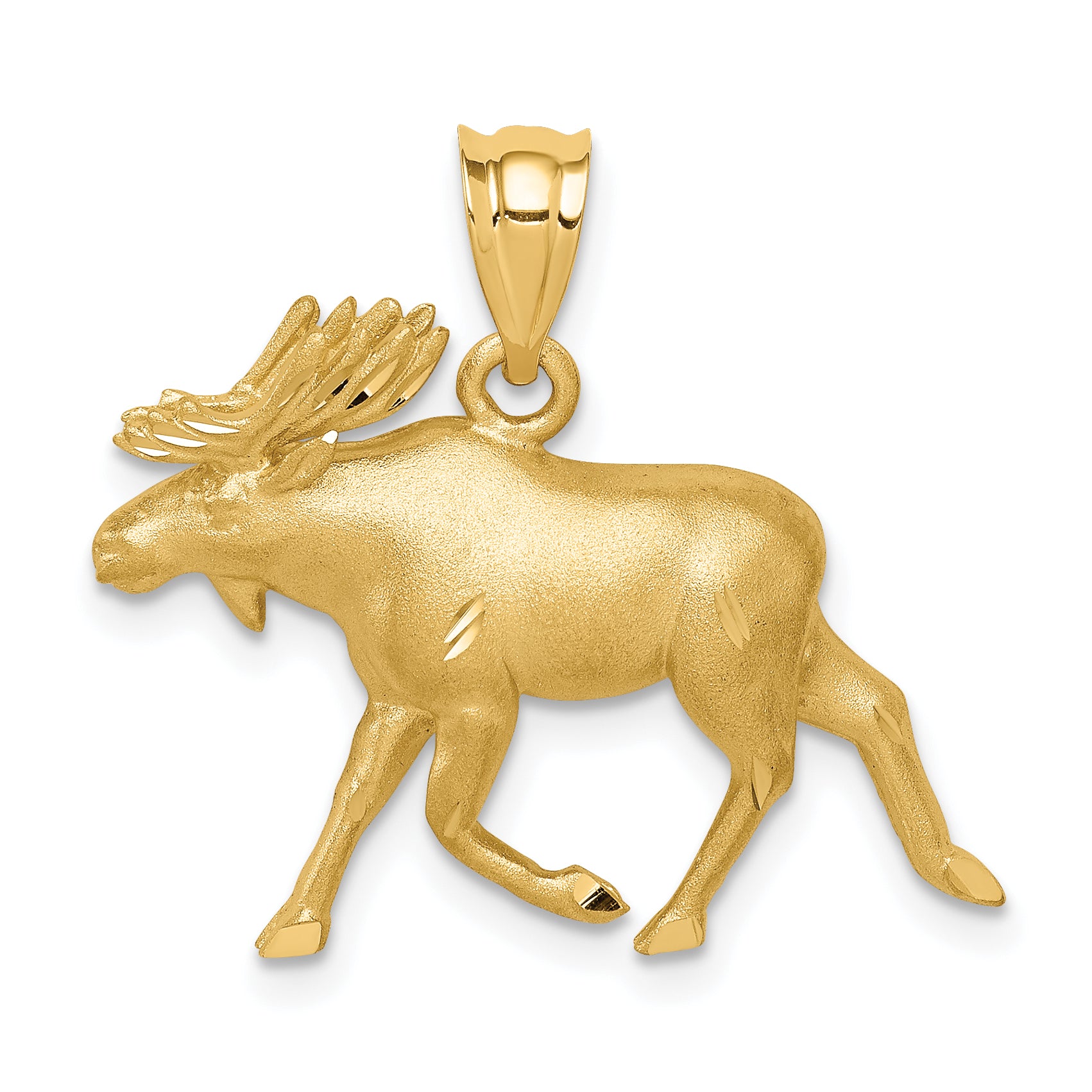 14K Brushed & Diamond-cut Alaskan Moose Pendant