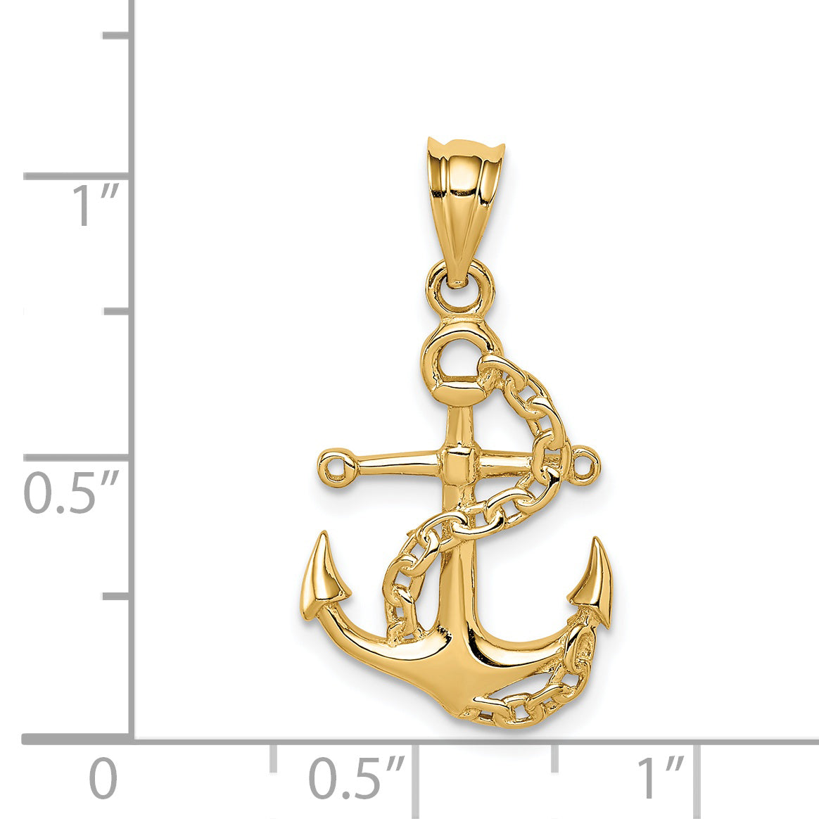 14K Polished Anchor & Chain Pendant