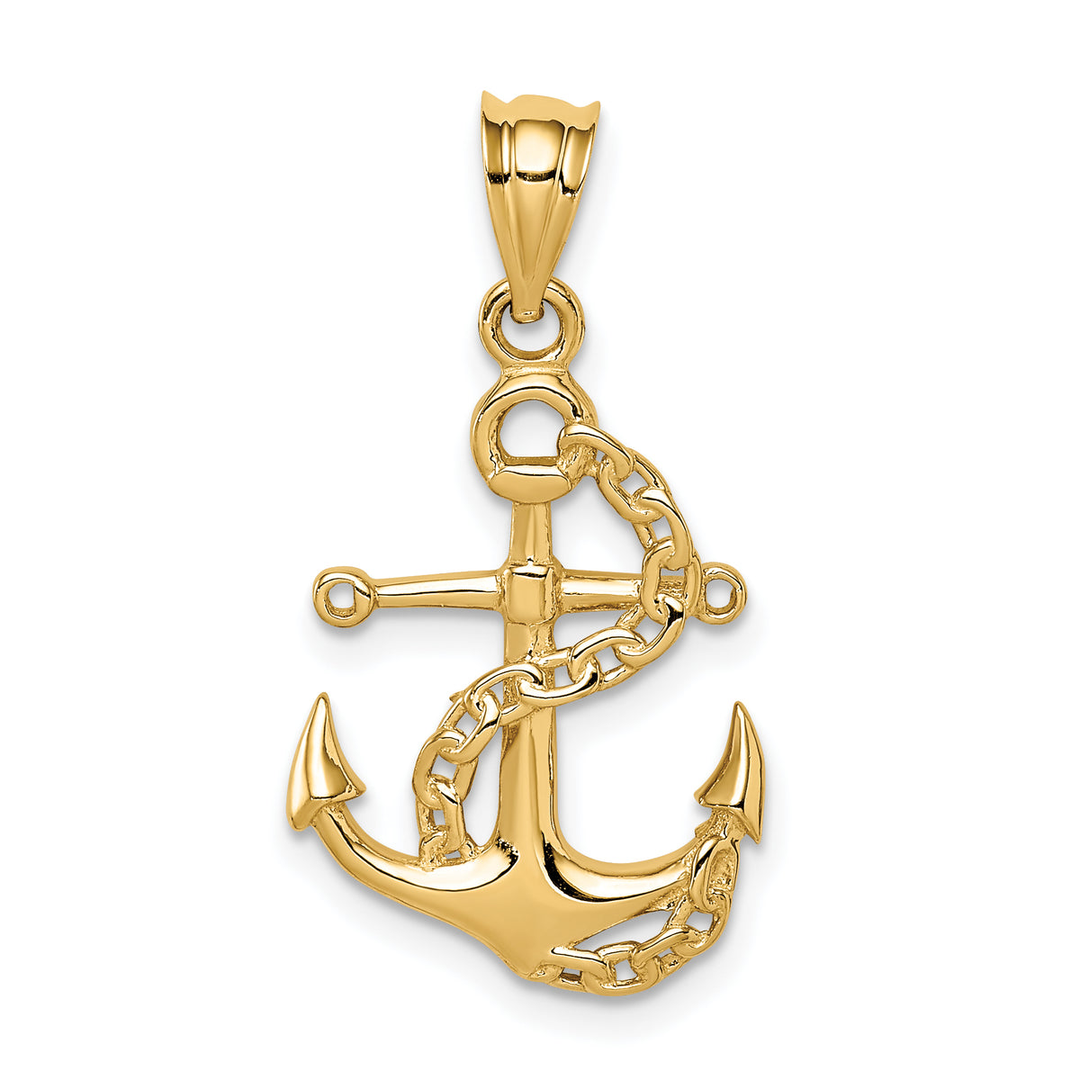 14K Polished Anchor & Chain Pendant