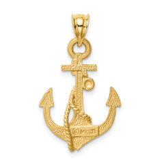 14K Brushed & Diamond-cut Anchor Pendant