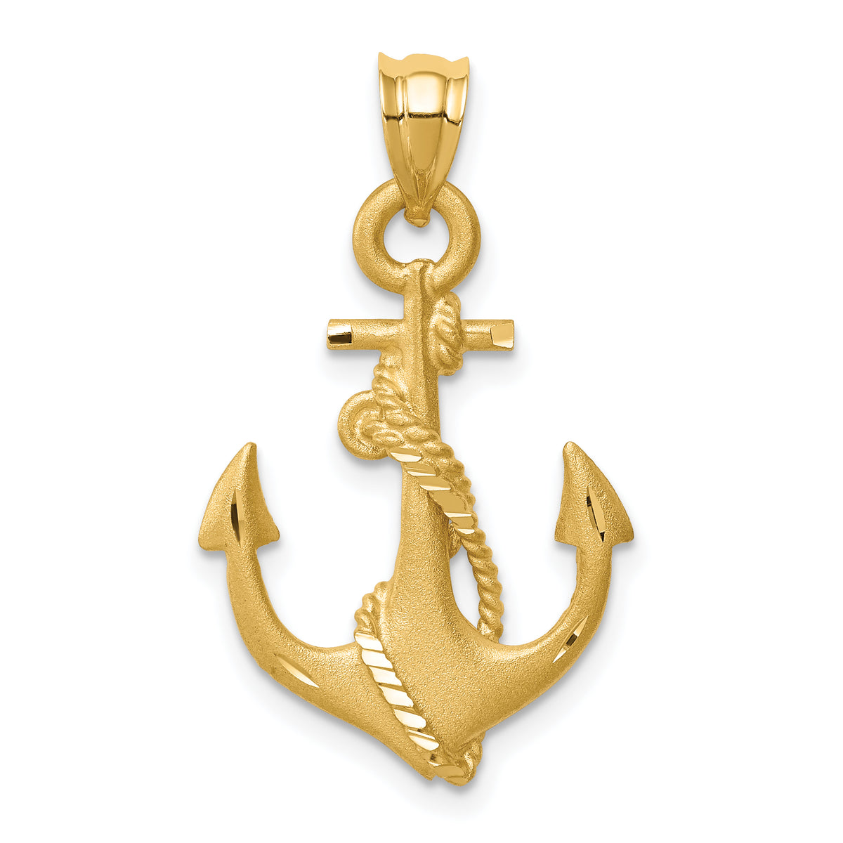 14K Brushed & Diamond-cut Anchor Pendant