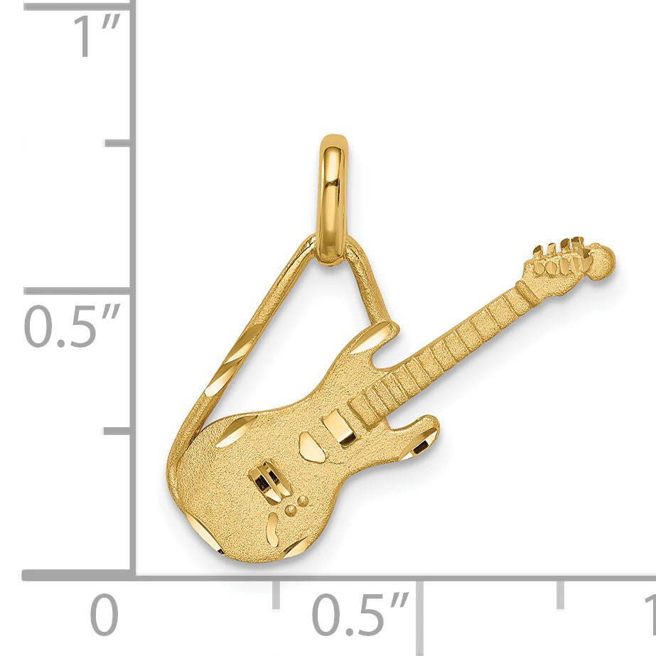 14K Brushed & Diamond-cut Guitar Pendant