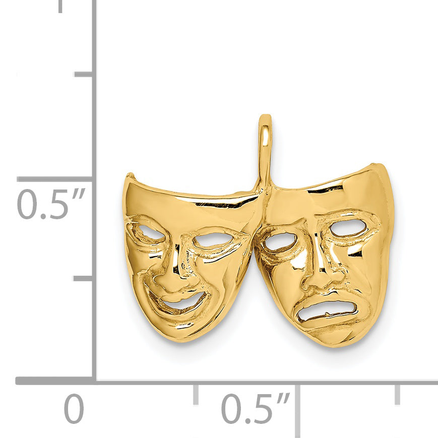 14K Polished Comedy/Tragedy Theater Masks Pendant