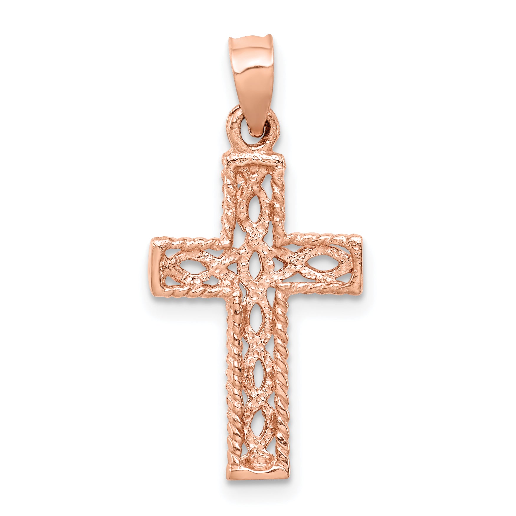 14K Rose Polished Braided Cross Pendant