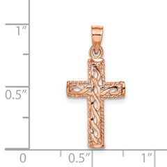 14K Rose Polished Braided Cross Pendant