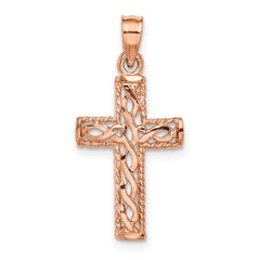 14K Rose Polished Braided Cross Pendant