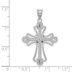 14K White Polished Diamond-cut Textured Cross Pendant