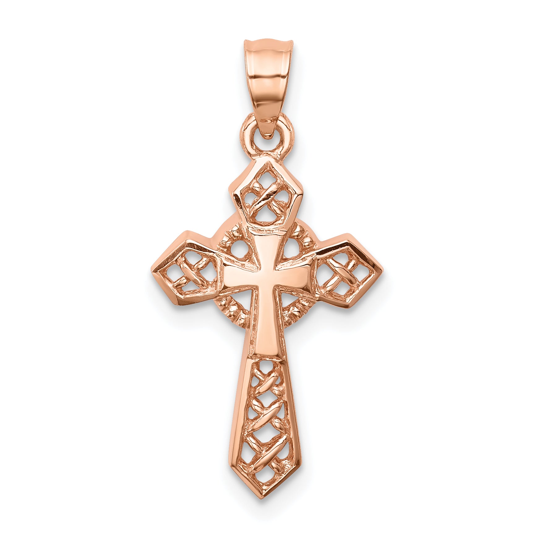 14K Rose Polished Cross Pendant