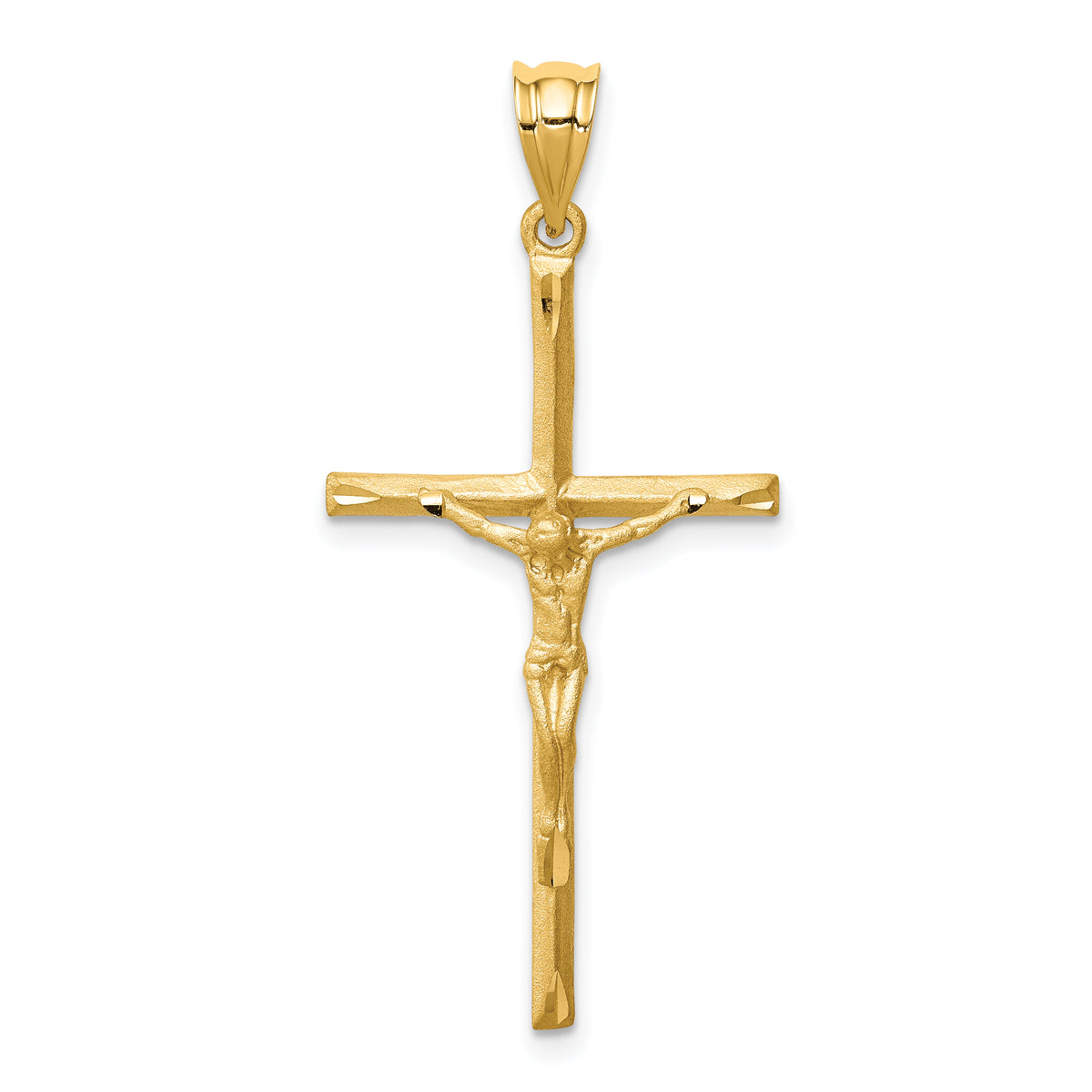 14K Brushed & Diamond-cut Crucifix Cross Pendant