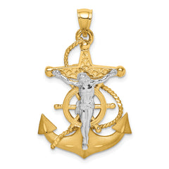 14K Two-tone Polished/Satin D/C Mariner Cross Pendant