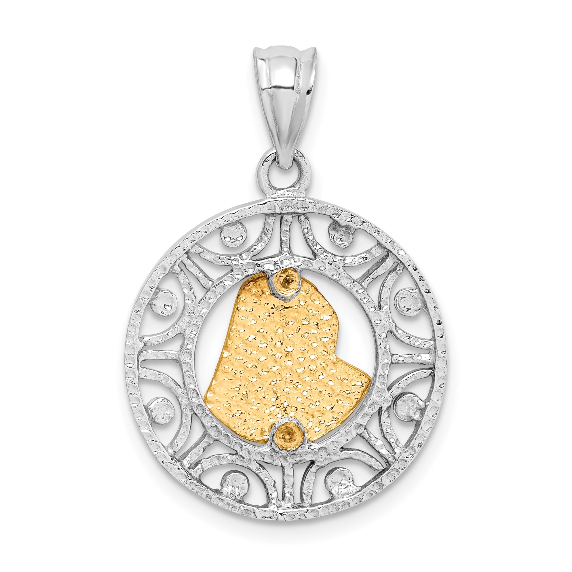 14K Two-tone Brushed & Polished Virgin D/C Mary Pendant