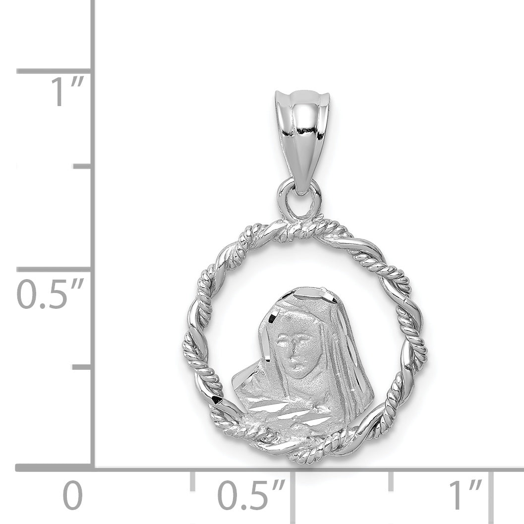 14K White Brushed & Polished Diamond-cut Virgin Mary Pendant