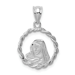 14K White Brushed & Polished Diamond-cut Virgin Mary Pendant